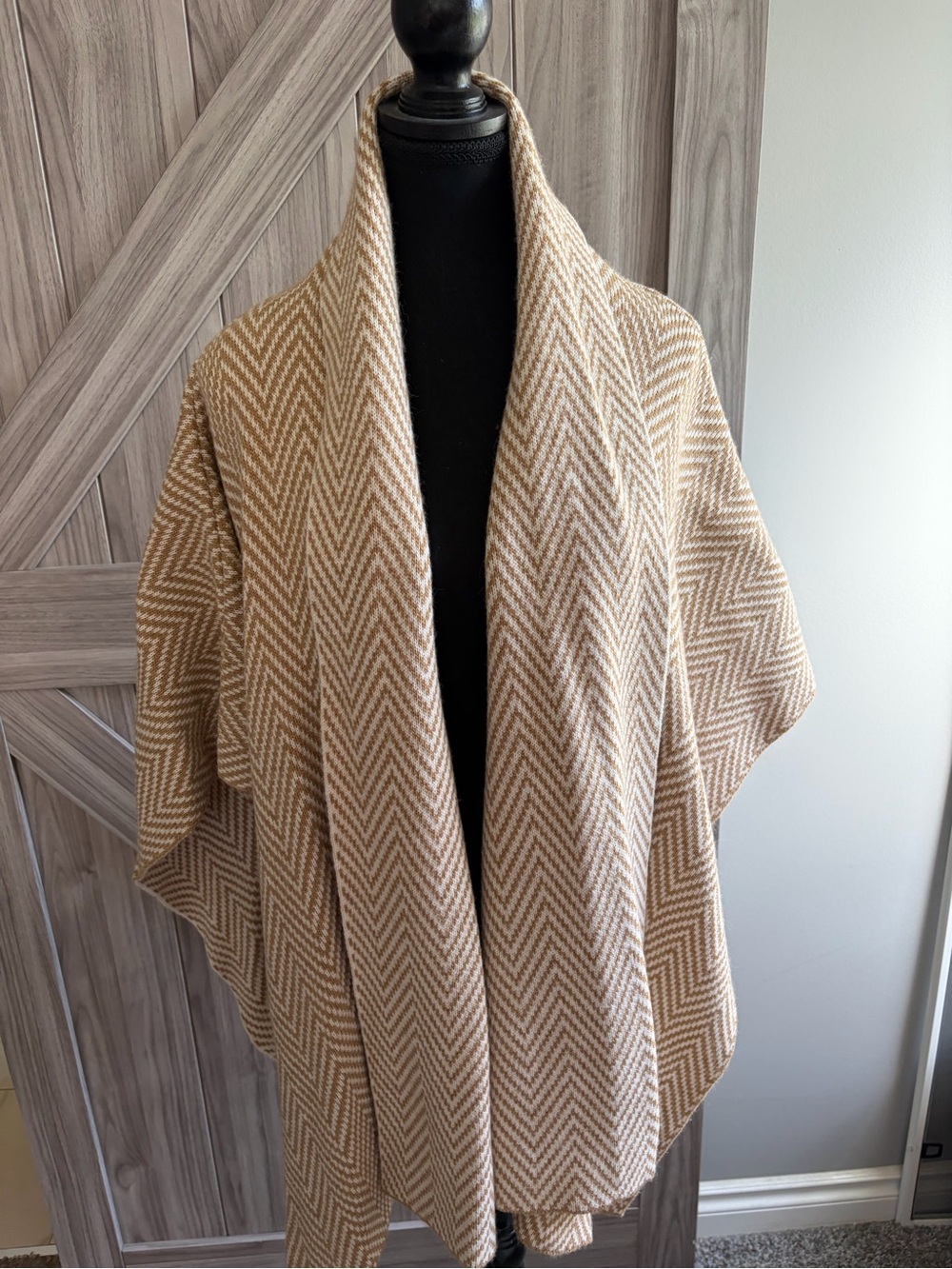 Beige Chevron Knit Women's Sweater Wrap